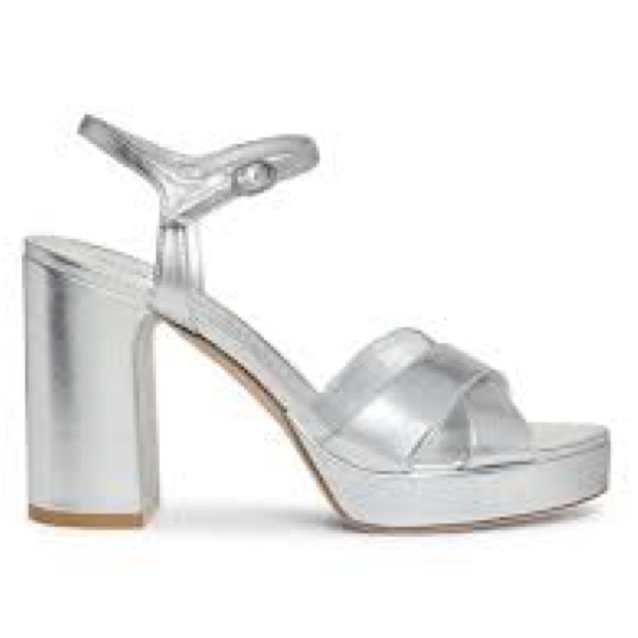 NEW STUART WEITZMAN DAYNA 100MM METALLIC LEATHER PLATFORM SANDALS IN SILVER 7.5 - Picture 2 of 11